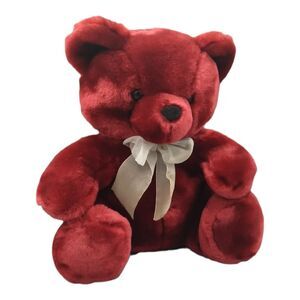 Vtg 90s WishPets Classic Teddy Bear Macaroon Red Jewel Tone Soft Plush Toy Gift